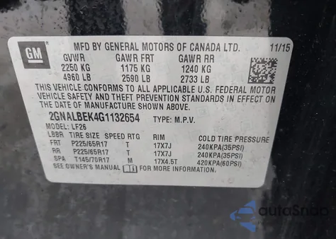 2016 Chevrolet Equinox Ls from USA, damaged, VIN 2GNALBEK4G1132654